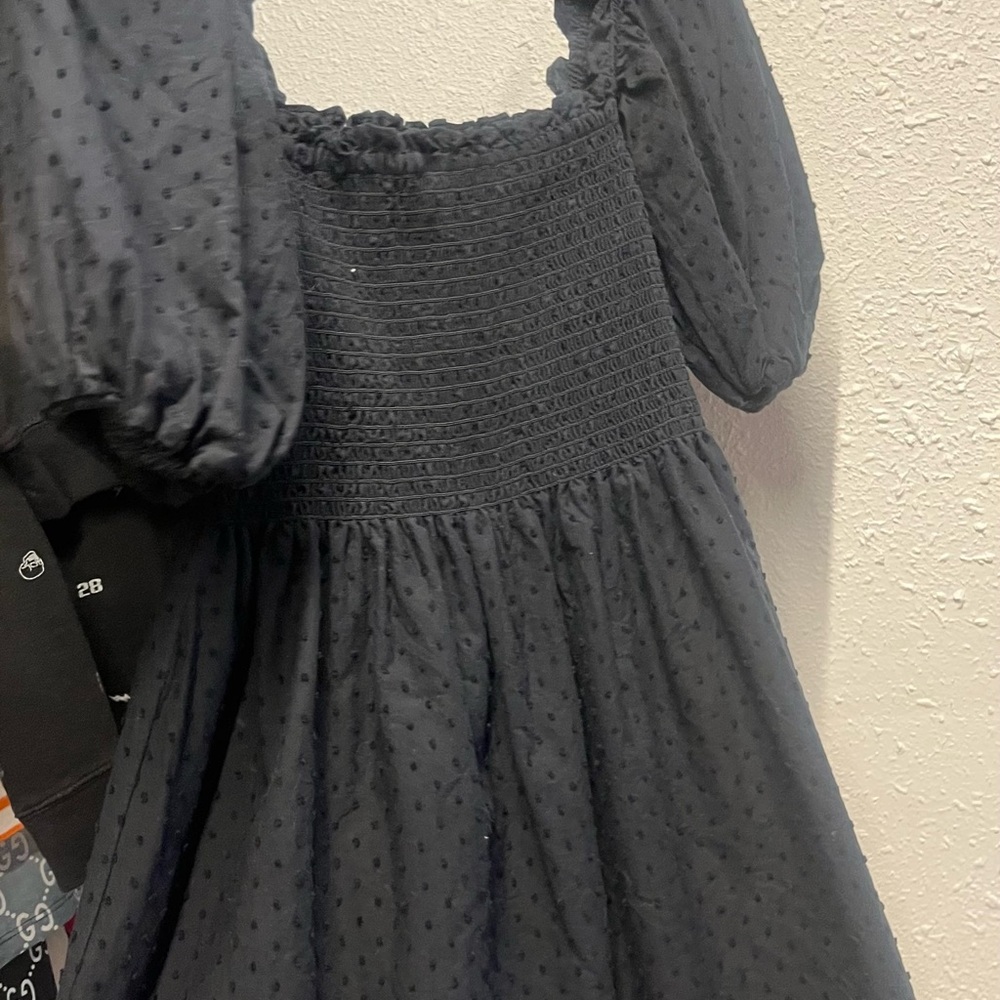 Charming Navy Kids Dress with Puff Sleeves